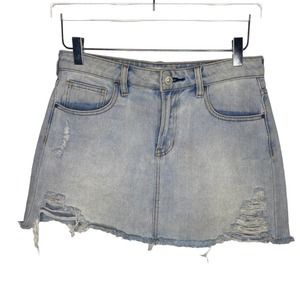 Pacsun light blue distressed denim 5 pocket mini skirt size 26